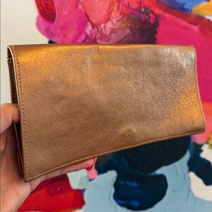 NWT Sole Society “Jezebel” Foldover Clutch Metallic Bronze Gold Crackle Finish